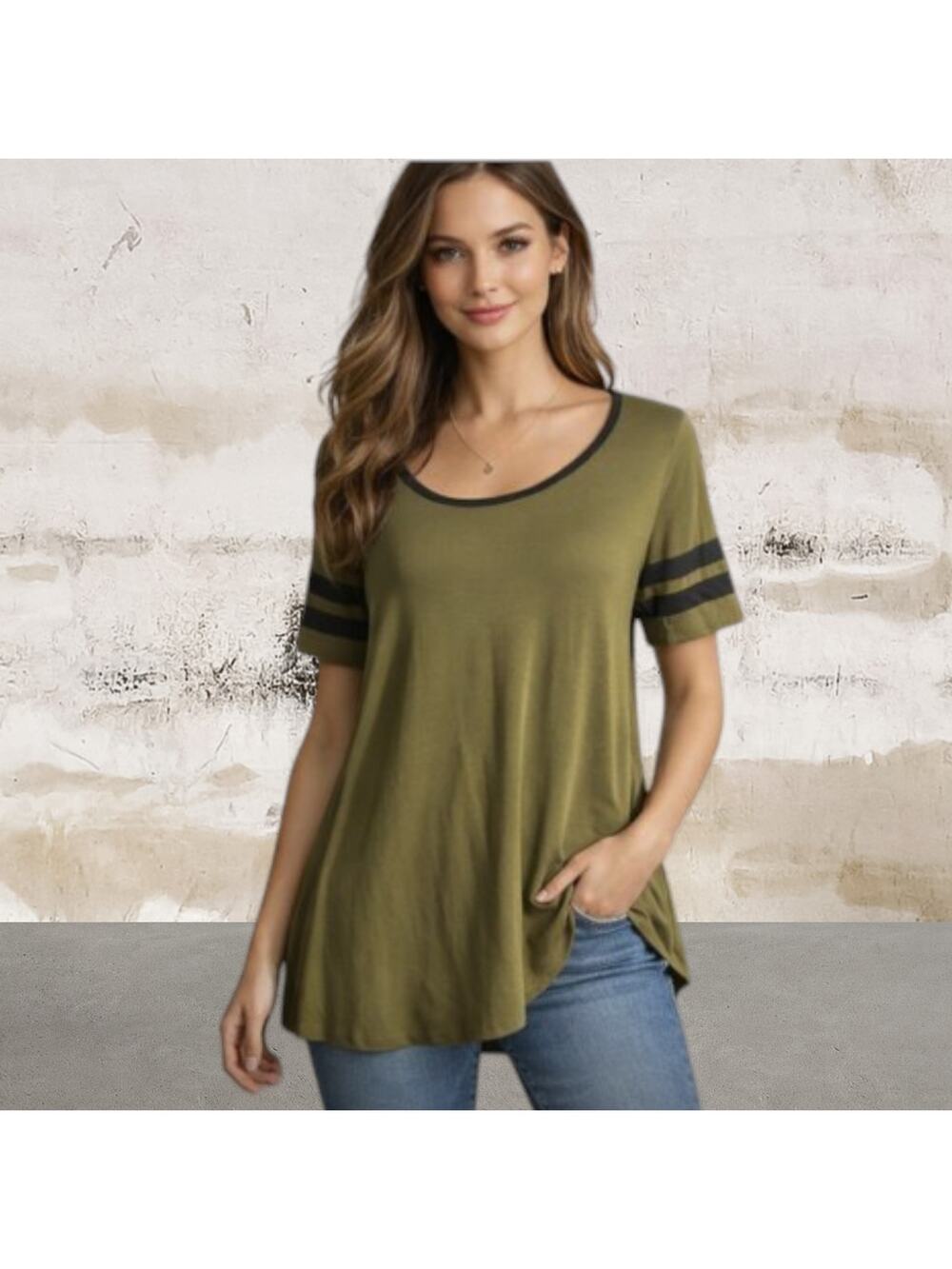 LuLaRoe Women's Perfect Tee Hunter Green w/ Black Stripes-Size XS(2/4)
